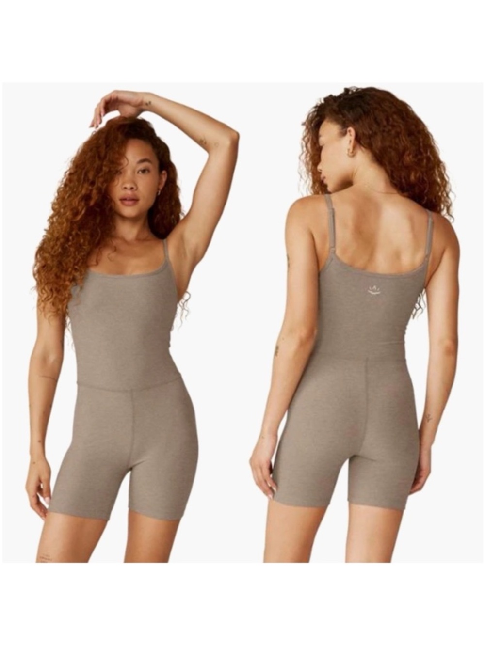 BEYOND YOGA Spacedye Keep Pace Biker Jumpsuit in Birch Heather NWT